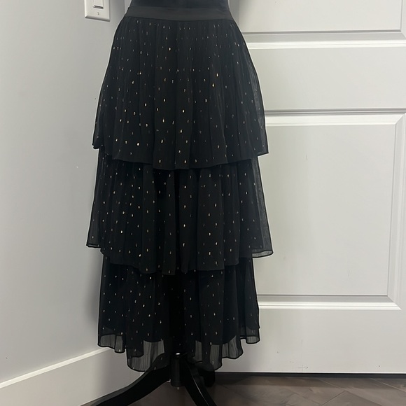 Chelsea & Violet Gold-flecked Black pleated Tiered skirt Elastic waistband sizeM - Picture 1 of 10